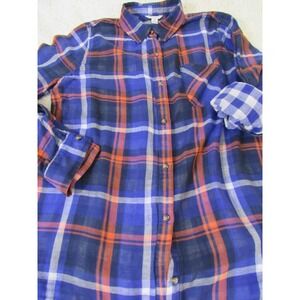 C Est 1946 Shirt Blue Women Size M Button Up Roll Sleeve Plaid Soft Cotton